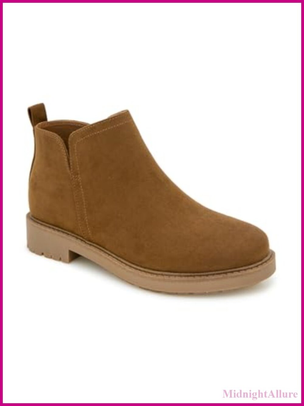 Faux Suede Ankle Bootie with Welt Detail and Block Heel